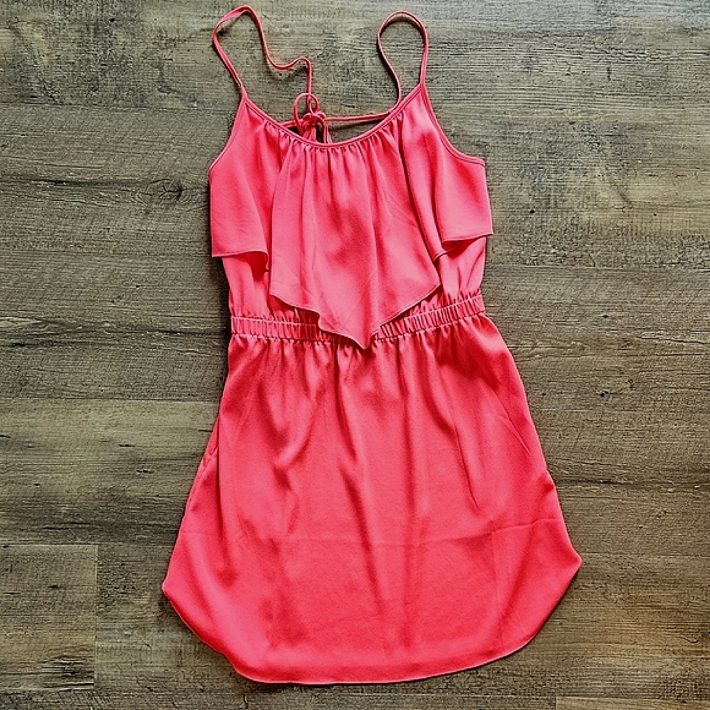 American Eagle Bright Hot Pink Ruffle Flowy Summer Stretchy Waistband Dress